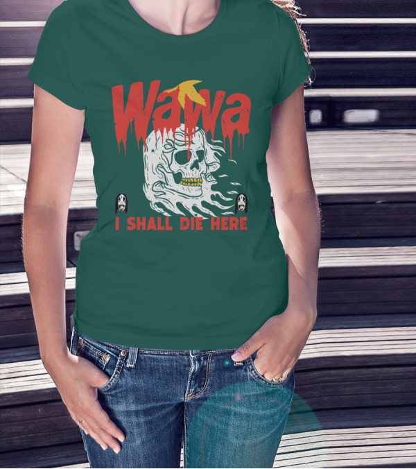 Grimgrimgrim Store Wawa I Shall Die Here Skull Motif T-Shirt
