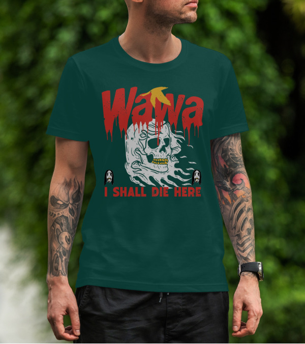 Grimgrimgrim Store Wawa I Shall Die Here Skull Motif T-Shirt