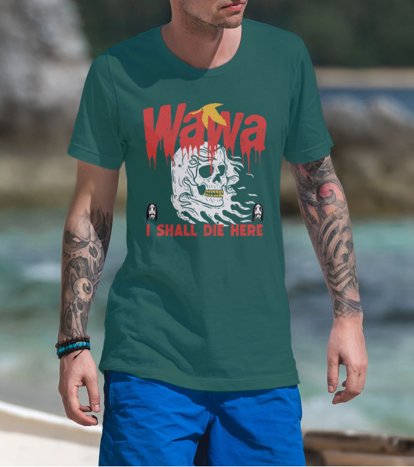 Grimgrimgrim Store Wawa I Shall Die Here Skull Motif T-Shirt