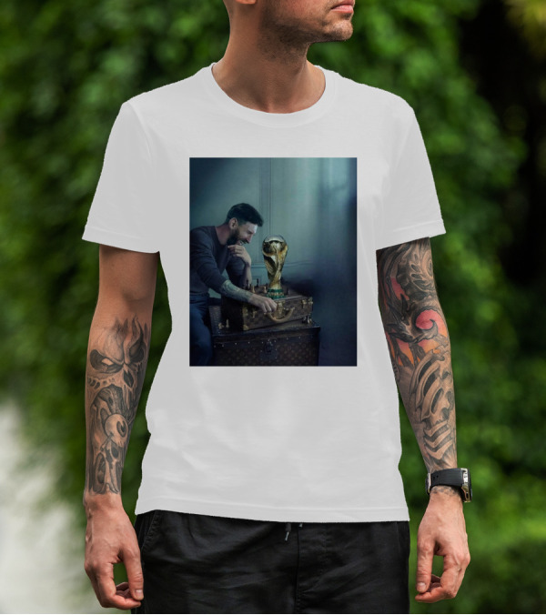 Lionel Messi Celebrates With World Cup Trophy On Luxury Trunk T-Shirt