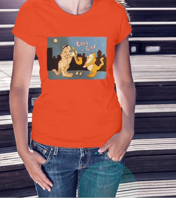 Harry Wearing Cool Cat Playing Saxophone In City Night Sky T-Shirt