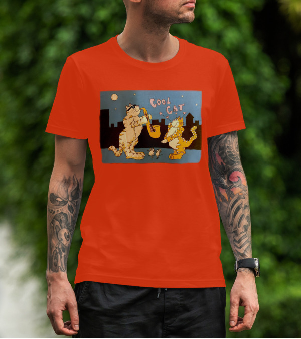 Harry Wearing Cool Cat Playing Saxophone In City Night Sky T-Shirt