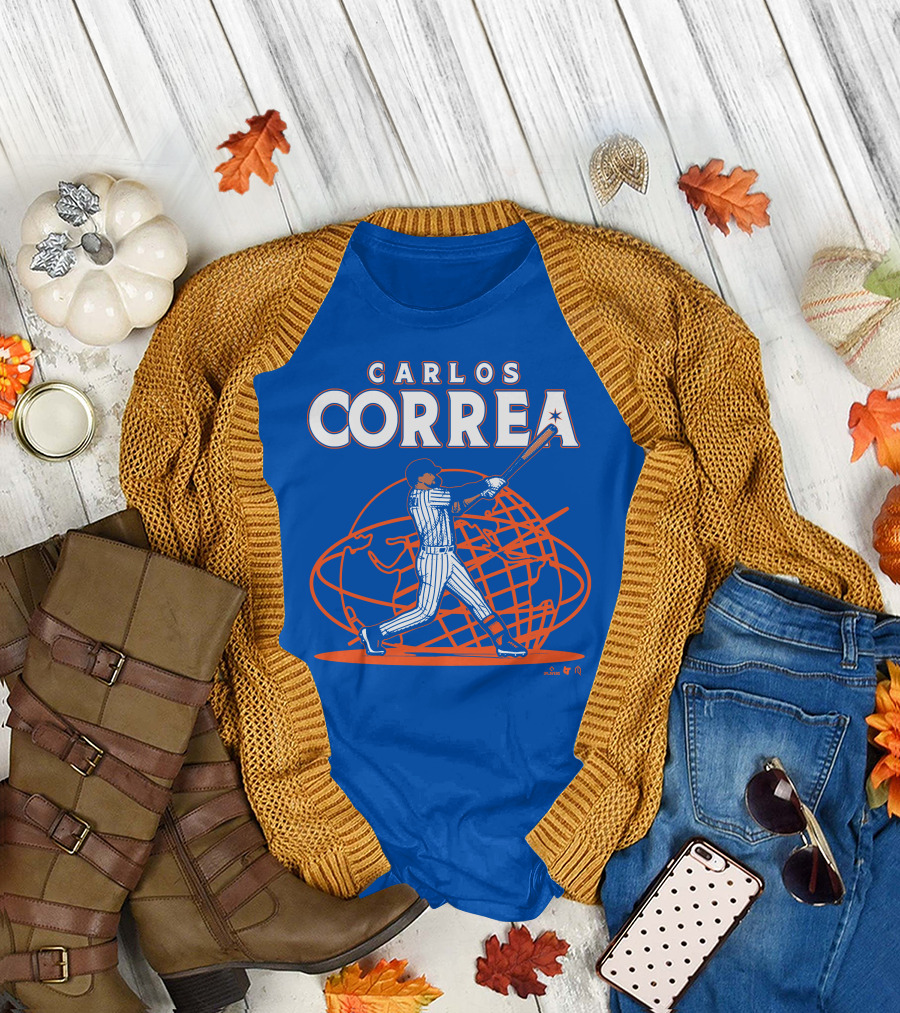Carlos Correa Baseball Swing with Global Background T-Shirt
