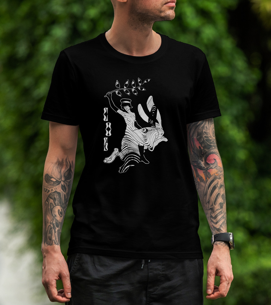 Cossylvan Cos Rider Bigcartel Merch Woman On Rabbit With Branch T-Shirt