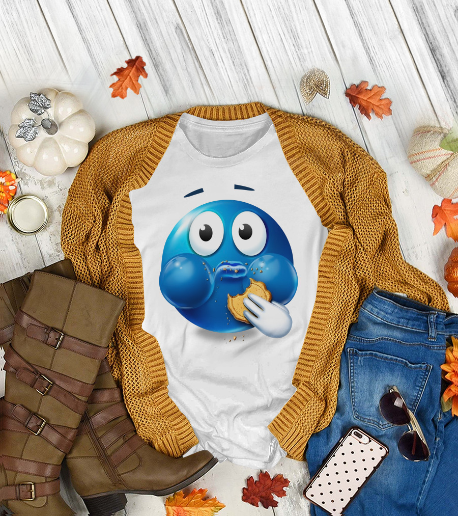 Cookie Muncher Blue Emoji with Crumbs T-Shirt