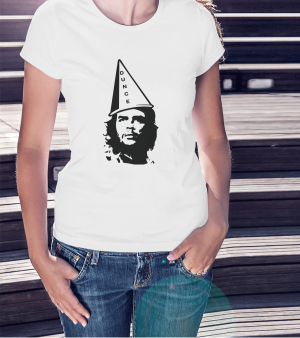 Dunce Guevara Satirical Design With Iconic Figure Wearing Dunce Cap T-Shirt