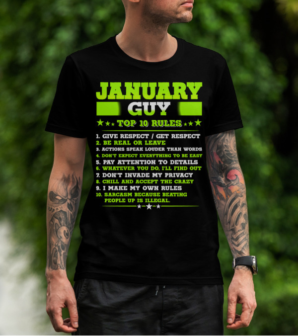 Cool January Guy Top 10 Rules Birthday T-Shirt