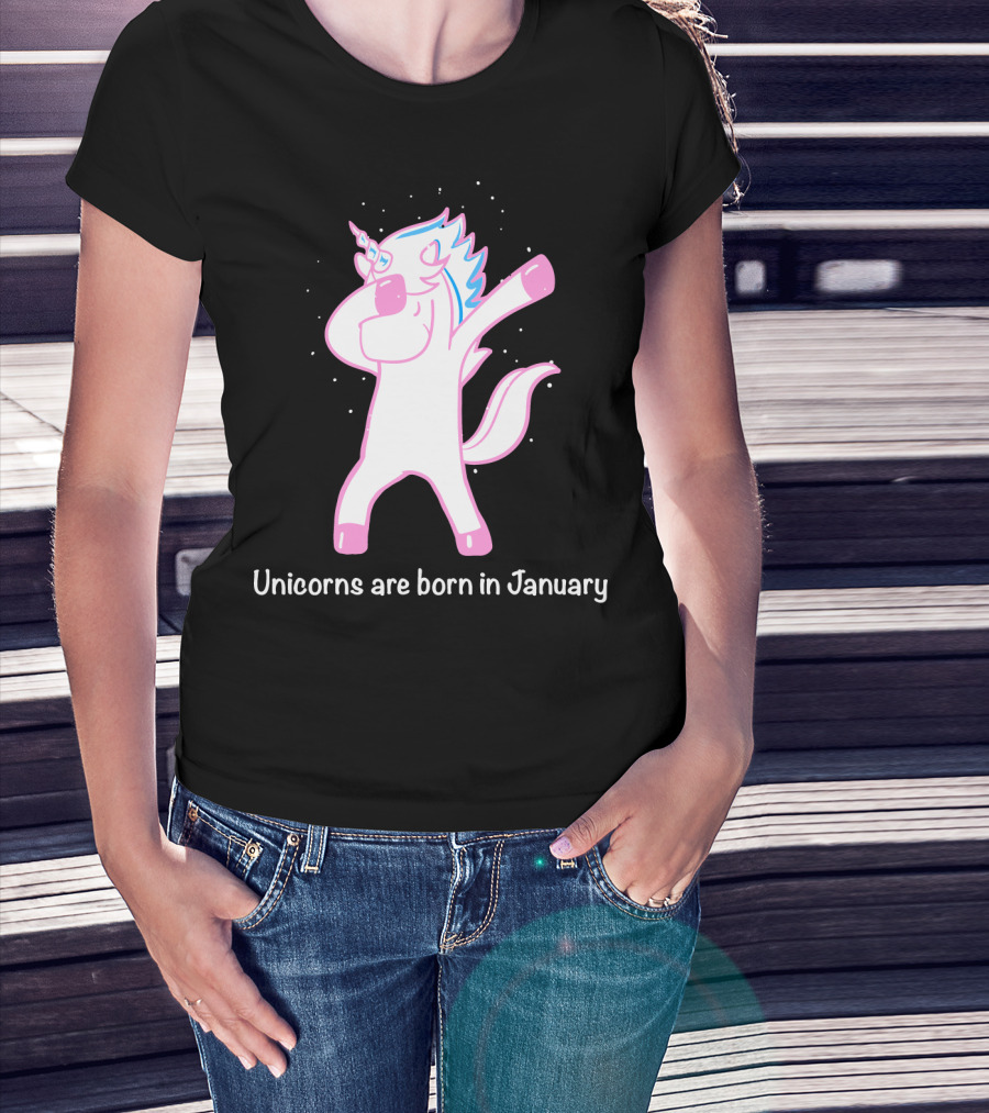 Dabbing Unicorn Celebrating Birthdays In January T-Shirt