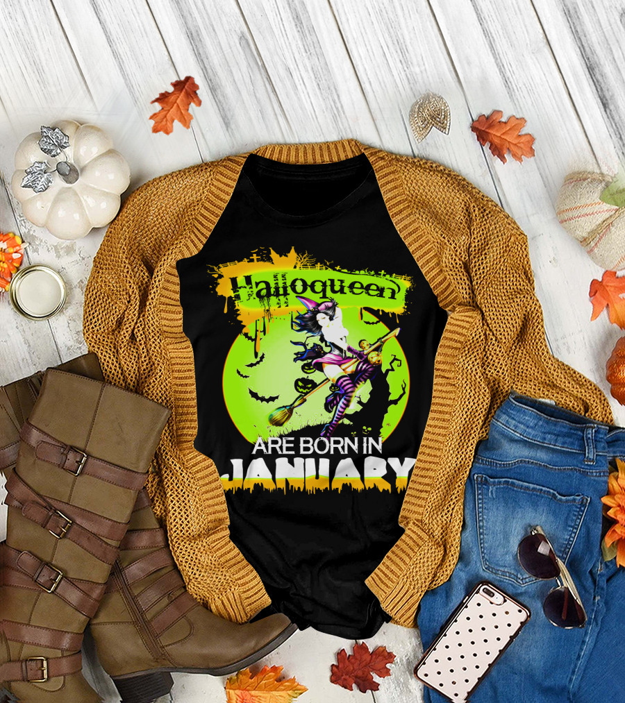 Halloqueen Witch Are Born In January Halloween Birthday T-Shirt