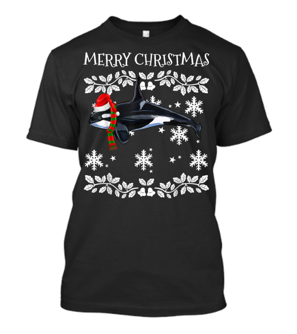 Merry Christmas Orca Killer Whale With Snowflakes And Ornament Ugly Xmas T-Shirt