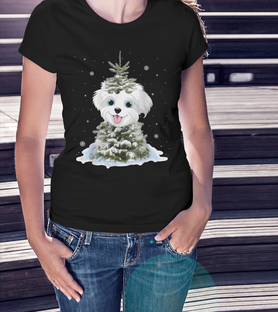 Maltipoo Christmas Tree Funny Snow Holiday Gifts T-Shirt