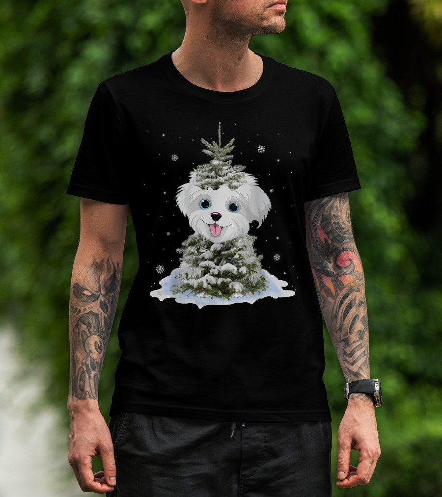 Maltipoo Christmas Tree Funny Snow Holiday Gifts T-Shirt