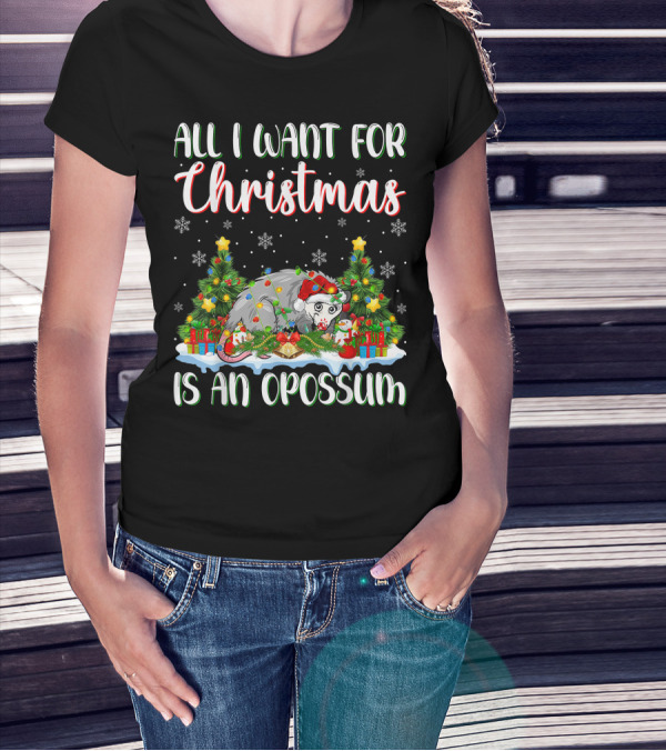 All I Want For Christmas Is An Opossum Xmas Lighting Santa T-Shirt