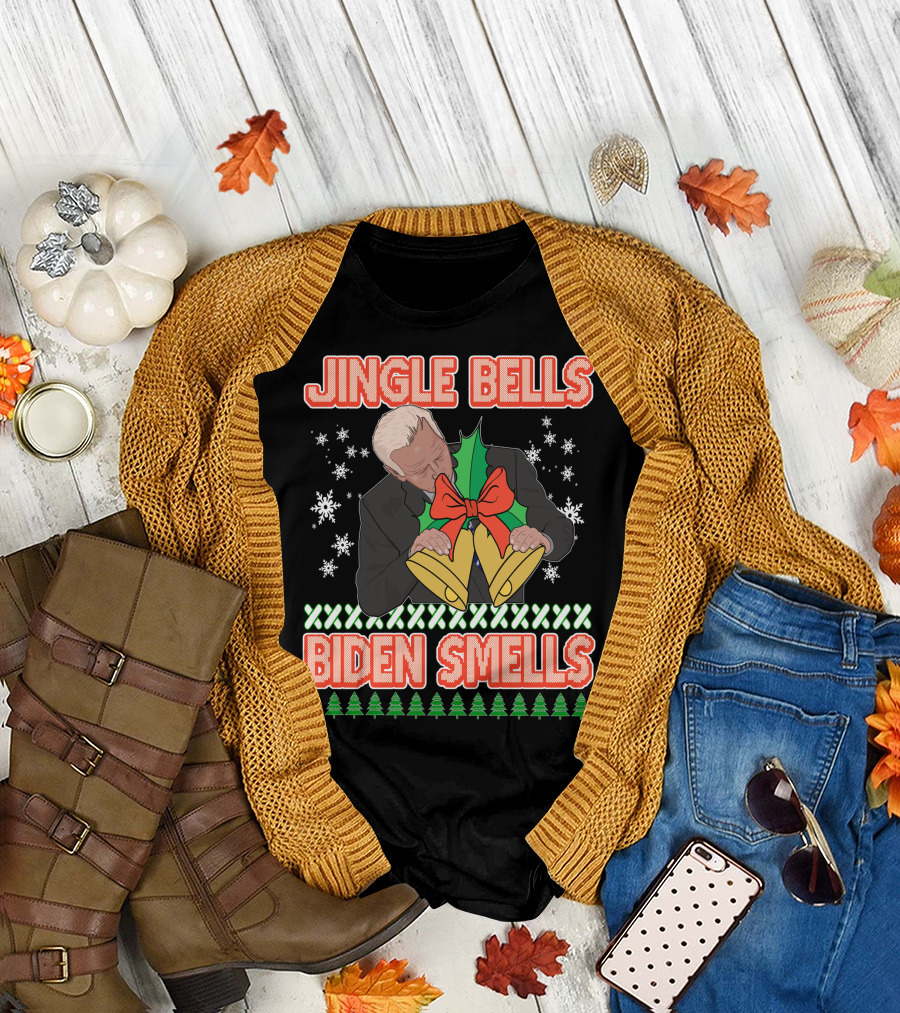 Jingle Bells Biden Smells Ugly Christmas Funny Republican Conservative Gift T-Shirt
