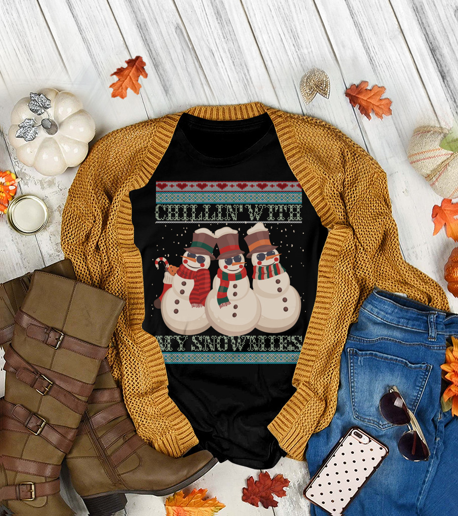 Chillin With My Snowmies Snowmen Trio Winter Holiday T-Shirt