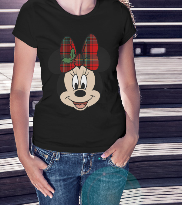 Minnie Mouse Red Plaid Bow With Holly Disney T-Shirt