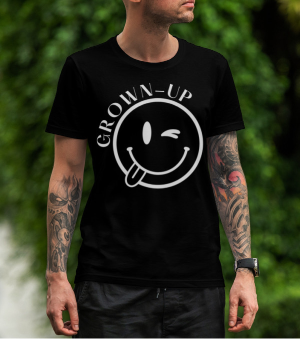 Grown-Up Winking Smiley Face Playful Expression T-Shirt