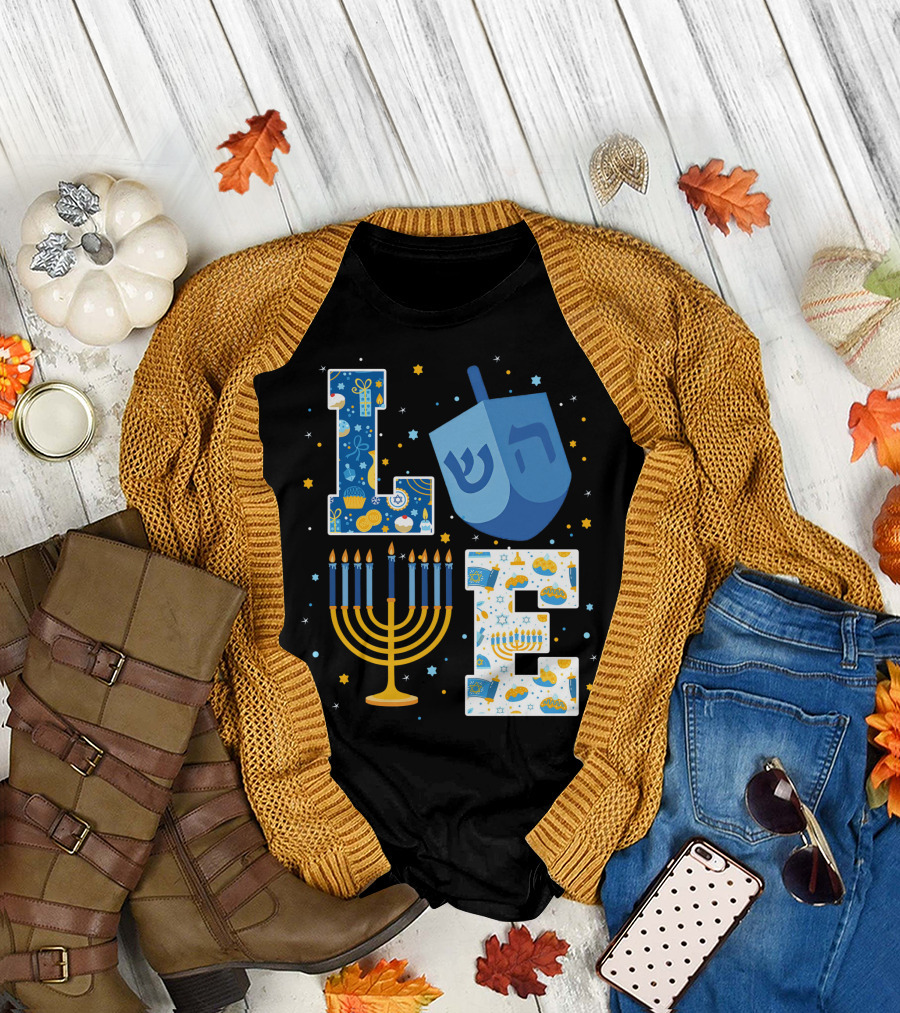 LOVE Hanukkah Dreidel Menorah Chanukah T-Shirt
