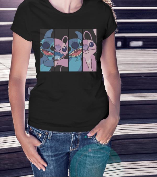Disney Lilo And Stitch Boxed Faces Patchwork Characters T-Shirt