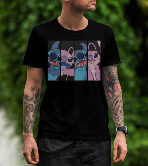 Disney Lilo And Stitch Boxed Faces Patchwork Characters T-Shirt