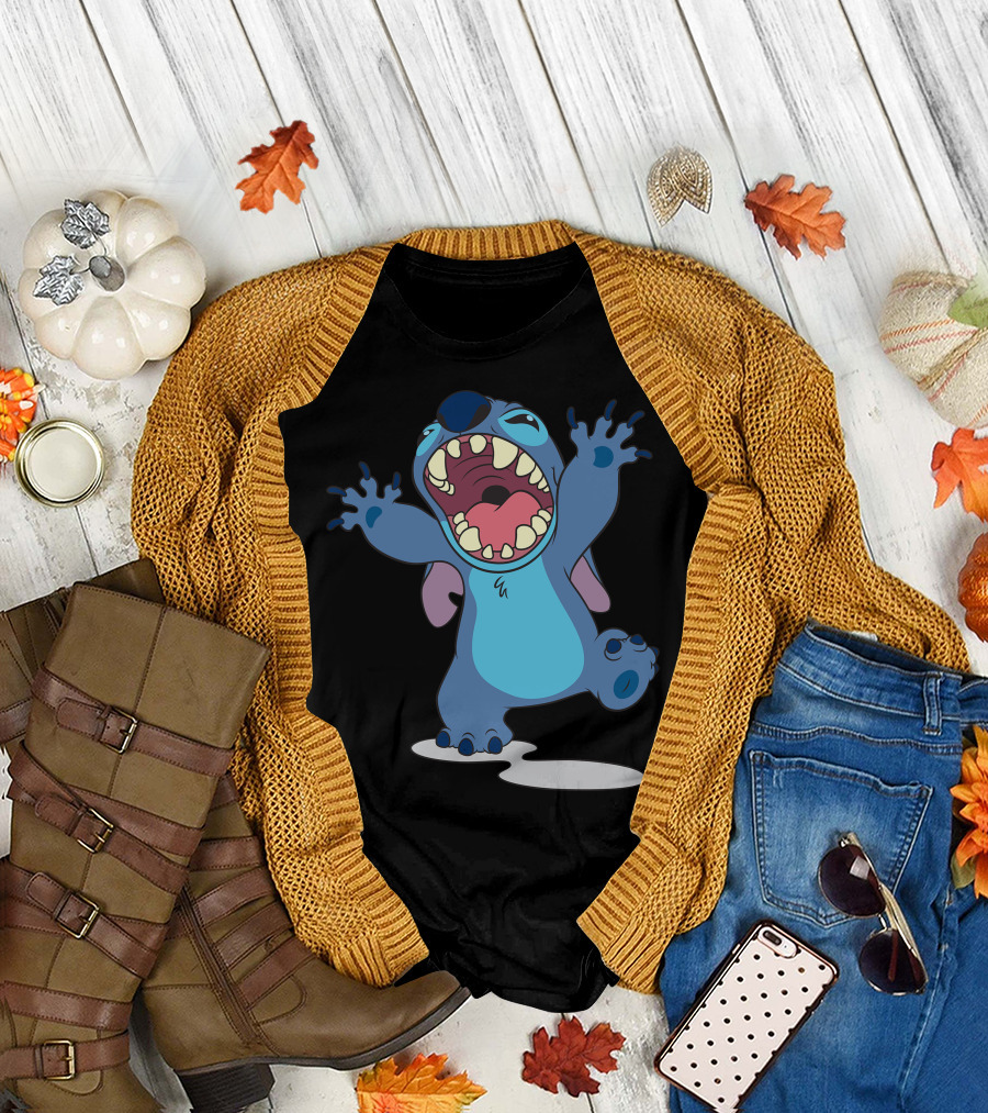 Disney Lilo and Stitch Energetic Roar Character Image T-Shirt