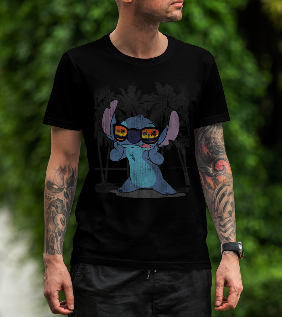 Stitch With Sunglasses Palm Trees Lilo And Stitch Hawaii Disney T-Shirt