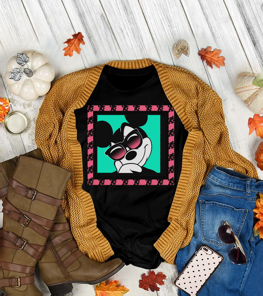 Mickey Mouse Cool Shades Neon Border T-Shirt