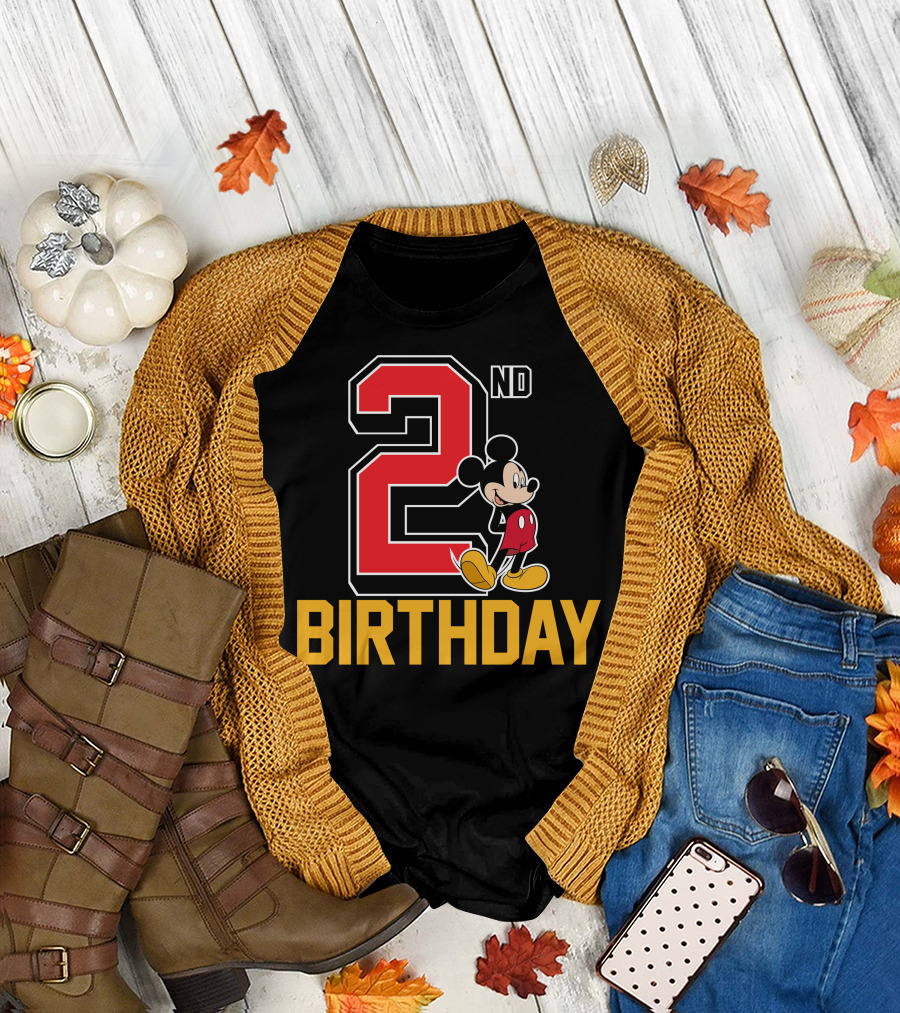 Mickey Mouse 2nd Birthday Celebration with Disney Themes T-Shirt