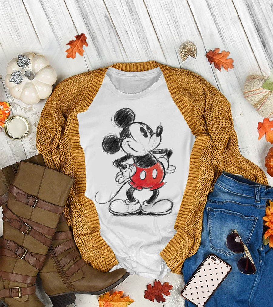 Mickey Mouse Vintage Disney Sketch Red Shorts T-Shirt