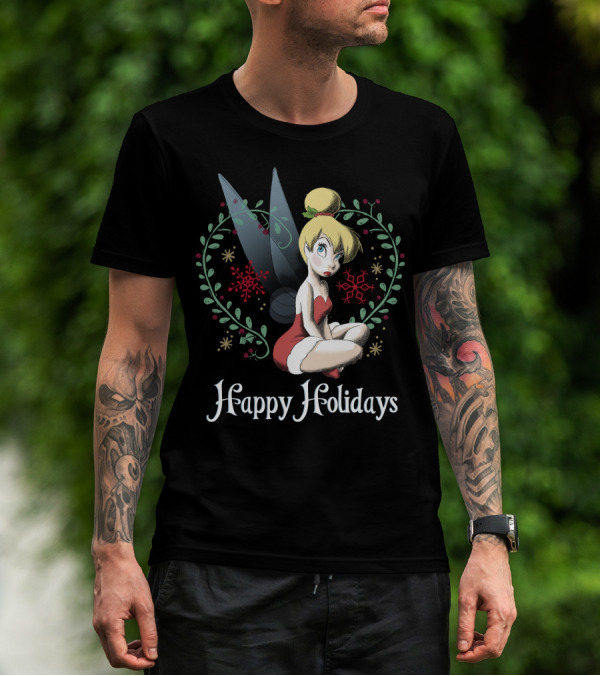 Disney Peter Pan Tinkerbell Happy Holidays Christmas Snowflakes T-Shirt