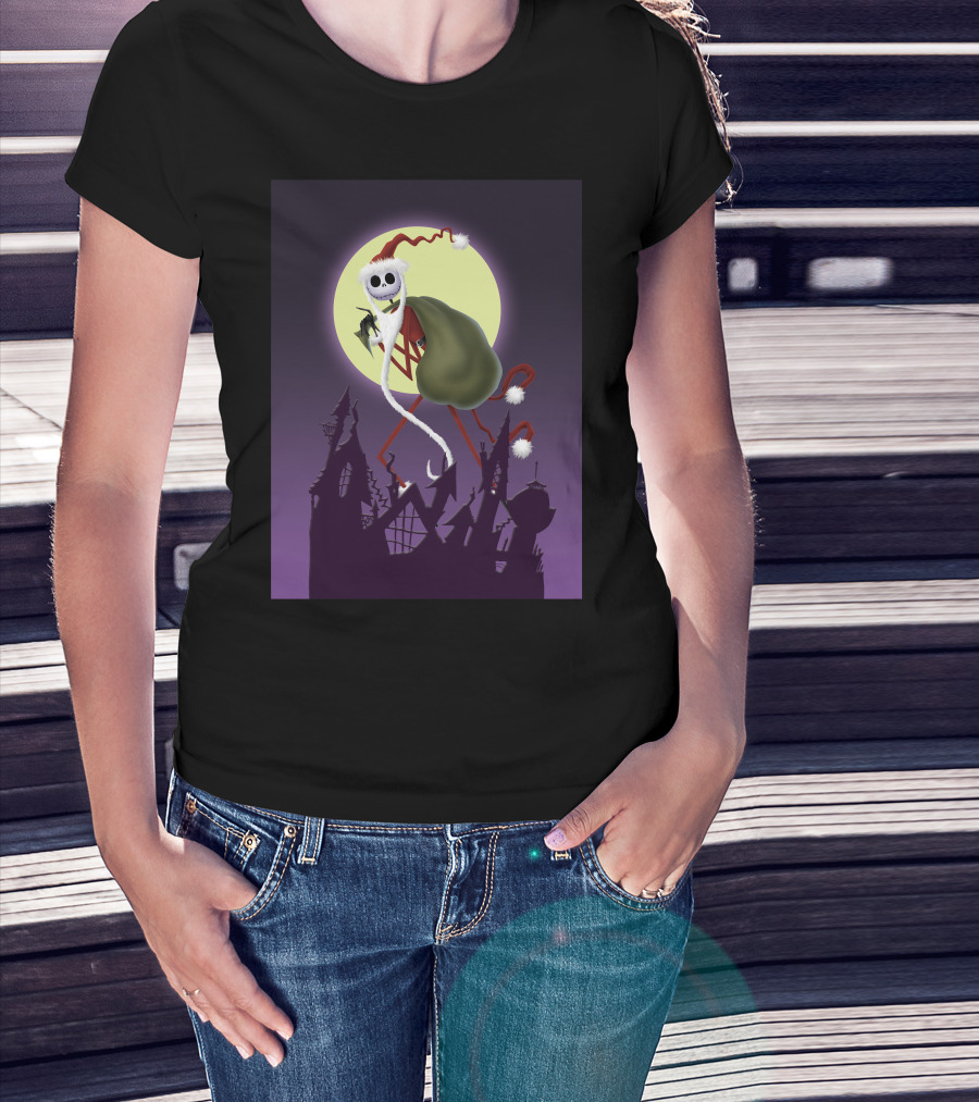 Disney Skellington Claus Jack Skellington Santa Christmas Moon T-Shirt