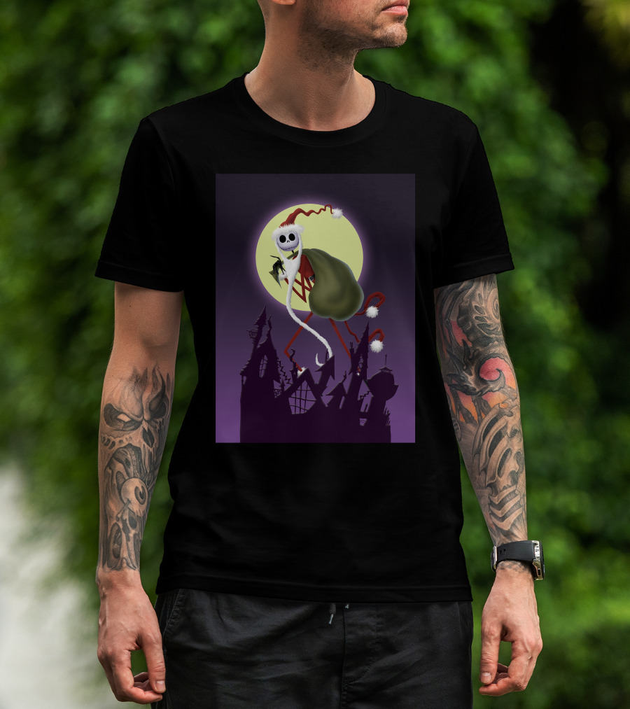 Disney Skellington Claus Jack Skellington Santa Christmas Moon T-Shirt