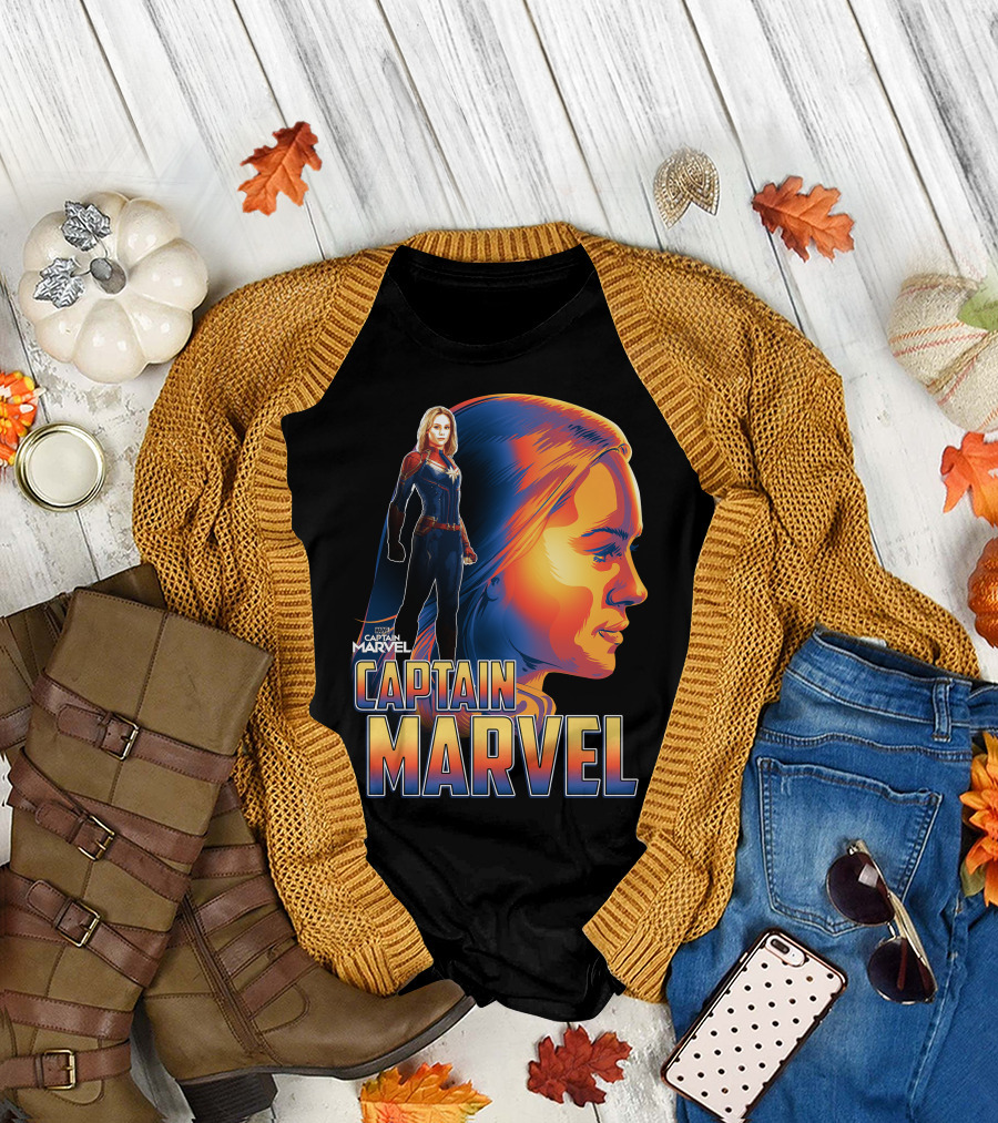 Captain Marvel Heroic Sunset Profile T-Shirt