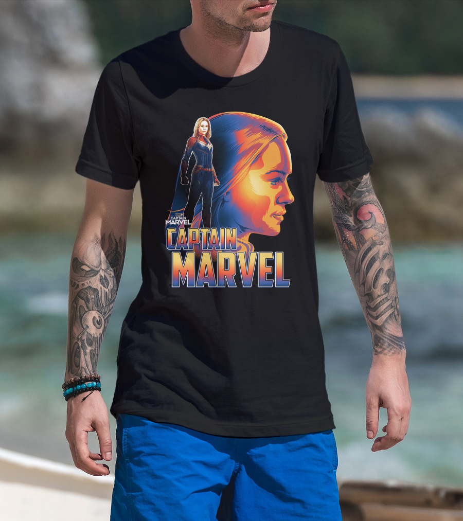 Captain Marvel Heroic Sunset Profile T-Shirt