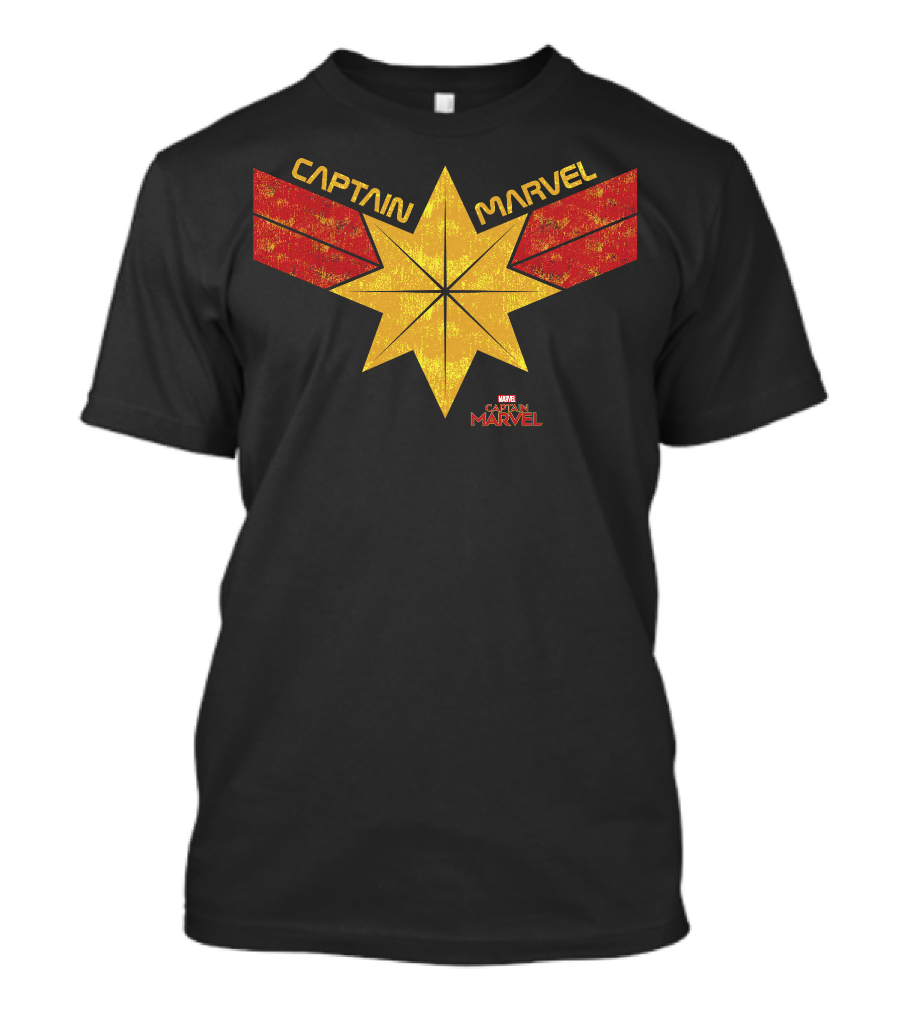 Captain Marvel Distressed Star Emblem With Red Ribbons T-Shirt