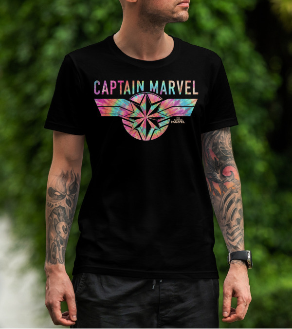 Captain Marvel Star Emblem Tie Dye Banner T-Shirt