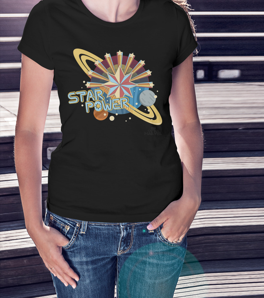 Captain Marvel Star Power Space Symbols T-Shirt