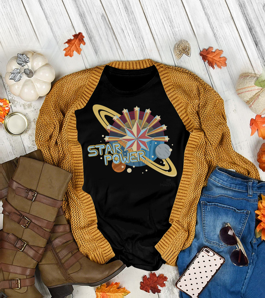Captain Marvel Star Power Space Symbols T-Shirt