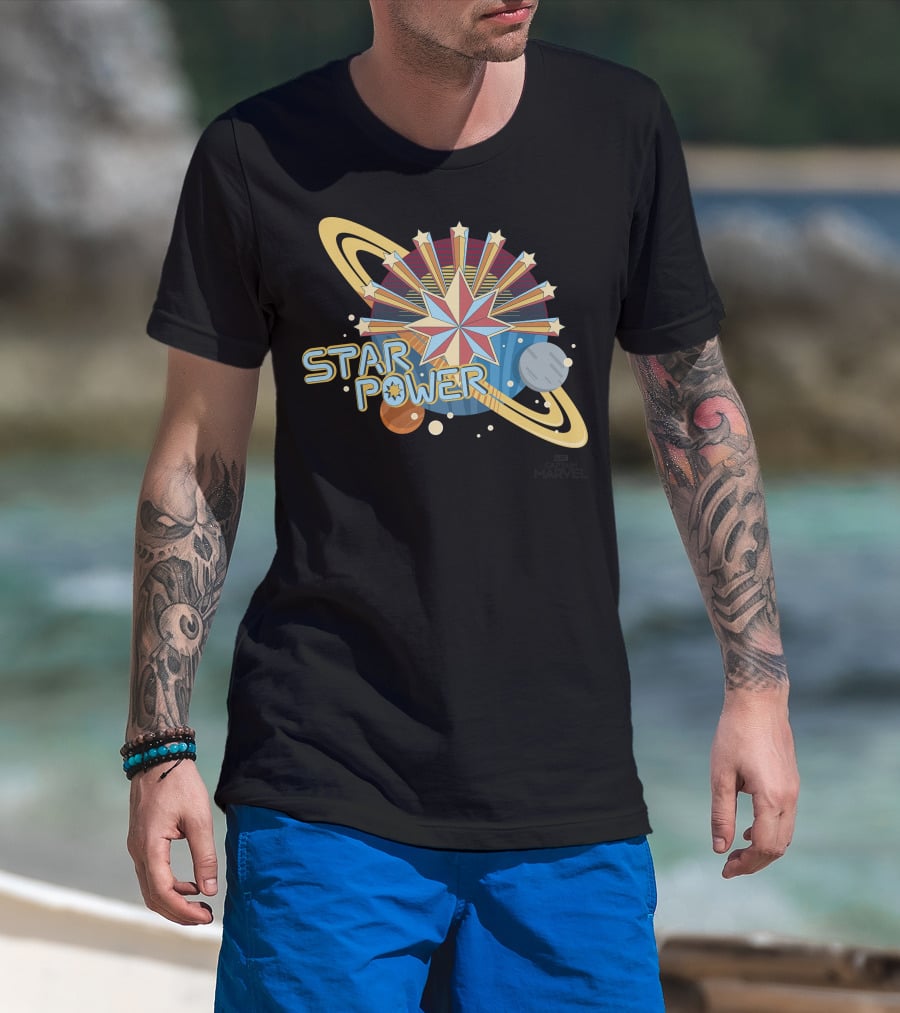 Captain Marvel Star Power Space Symbols T-Shirt