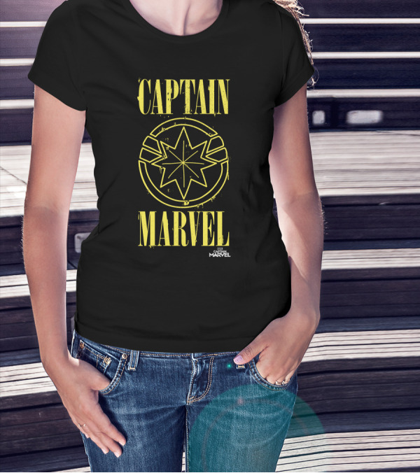 CAPTAIN MARVEL Yellow Star Emblem With Paint Drip Effect T-Shirt