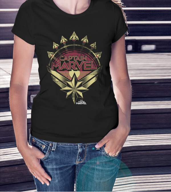 Captain Marvel Yellow Red Retro Starburst Flight T-Shirt