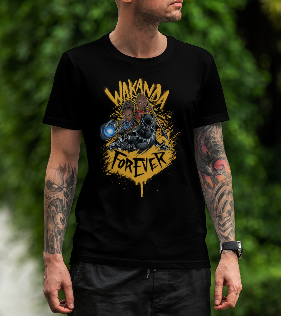 Wakanda Forever Marvel Black Panther Group Shot Painted T-Shirt