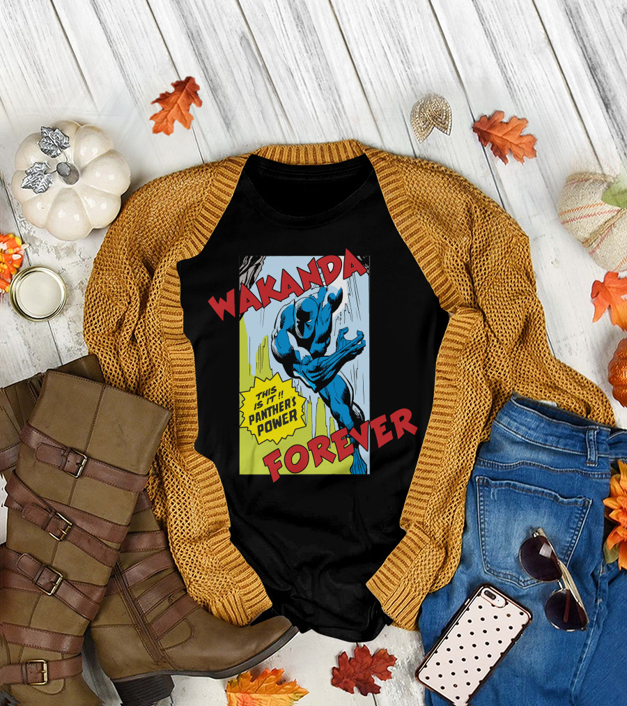 Wakanda Forever This Is It Panther's Power Marvel Black Panther Vintage Comic T-Shirt