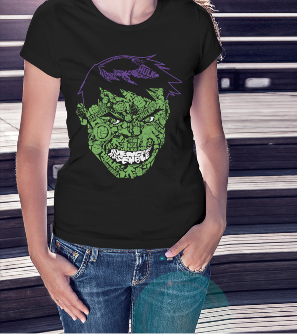 Avengers Assemble Hulk Rage Face With Smash Symbol And Purple Hair Elements T-Shirt