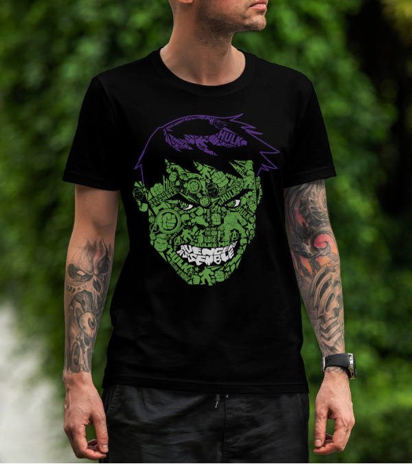 Avengers Assemble Hulk Rage Face With Smash Symbol And Purple Hair Elements T-Shirt