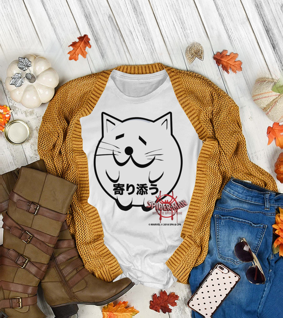 Marvel Spider-Man Into the Spiderverse Cat Sticker Japanese Text T-Shirt