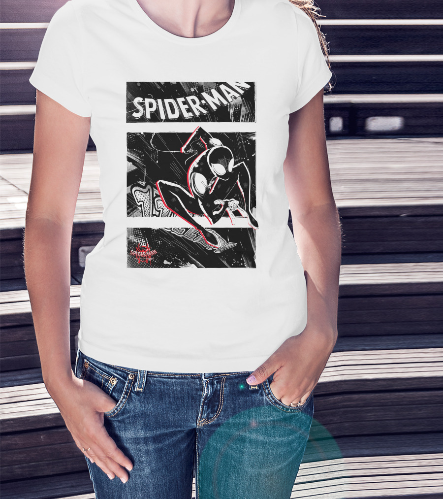 Spider-Man Marvel Spiderverse Comic Graphic Action Panels T-Shirt