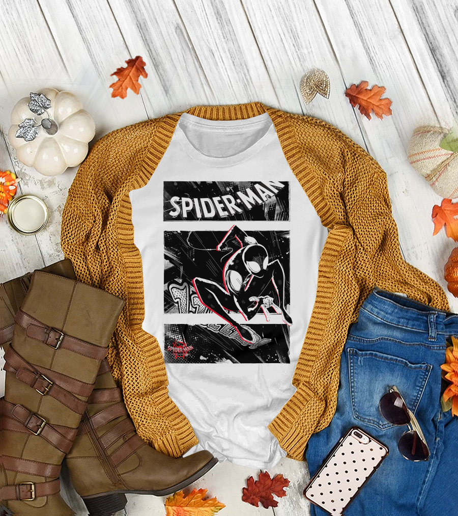 Spider-Man Marvel Spiderverse Comic Graphic Action Panels T-Shirt