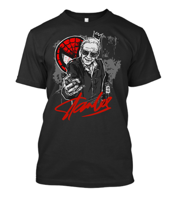 Stan Lee Spiderman Iconic Portrait With Crown And Signature T-Shirt