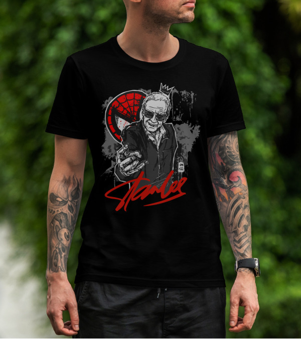 Stan Lee Spiderman Iconic Portrait With Crown And Signature T-Shirt